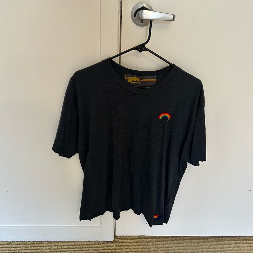 Aviator Nation Charcoal Tee with Rainbow Accent